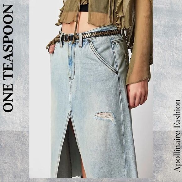 One Teaspoon Mrs Carter Denim Skirt in Kansas Blue Size 26 NWT - Picture 4 of 11